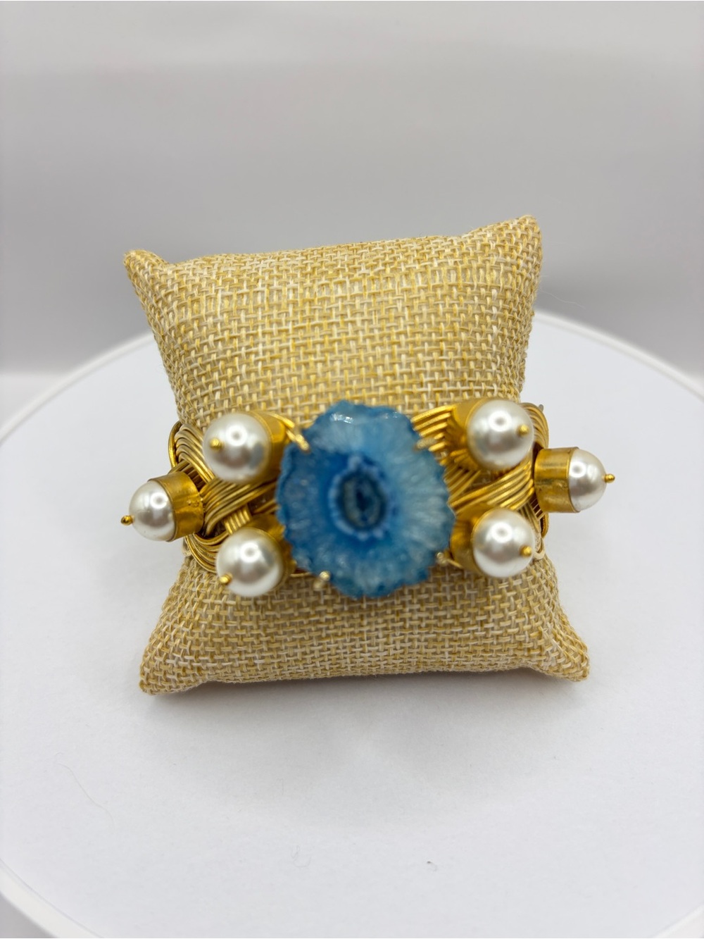 Gold-Tone Blue Floral Stone & Pearl Cuff Bracelet - Women Jewelry